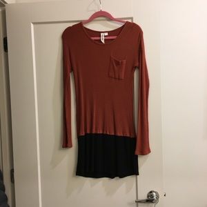 Henley burnt orange long sleeve sweater dress
